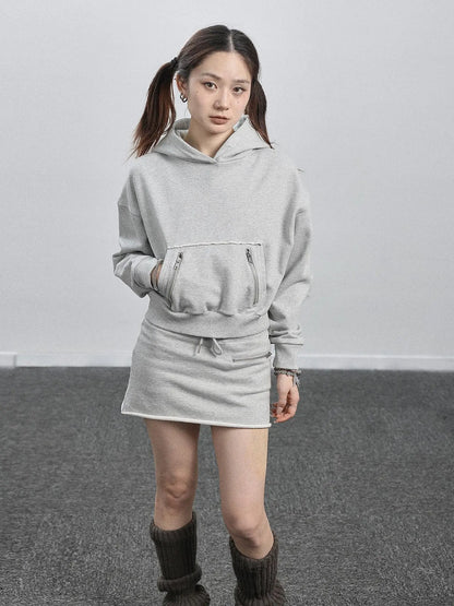 Achihara Hooded Zip Up Sweatshirt &amp; Skirt Set