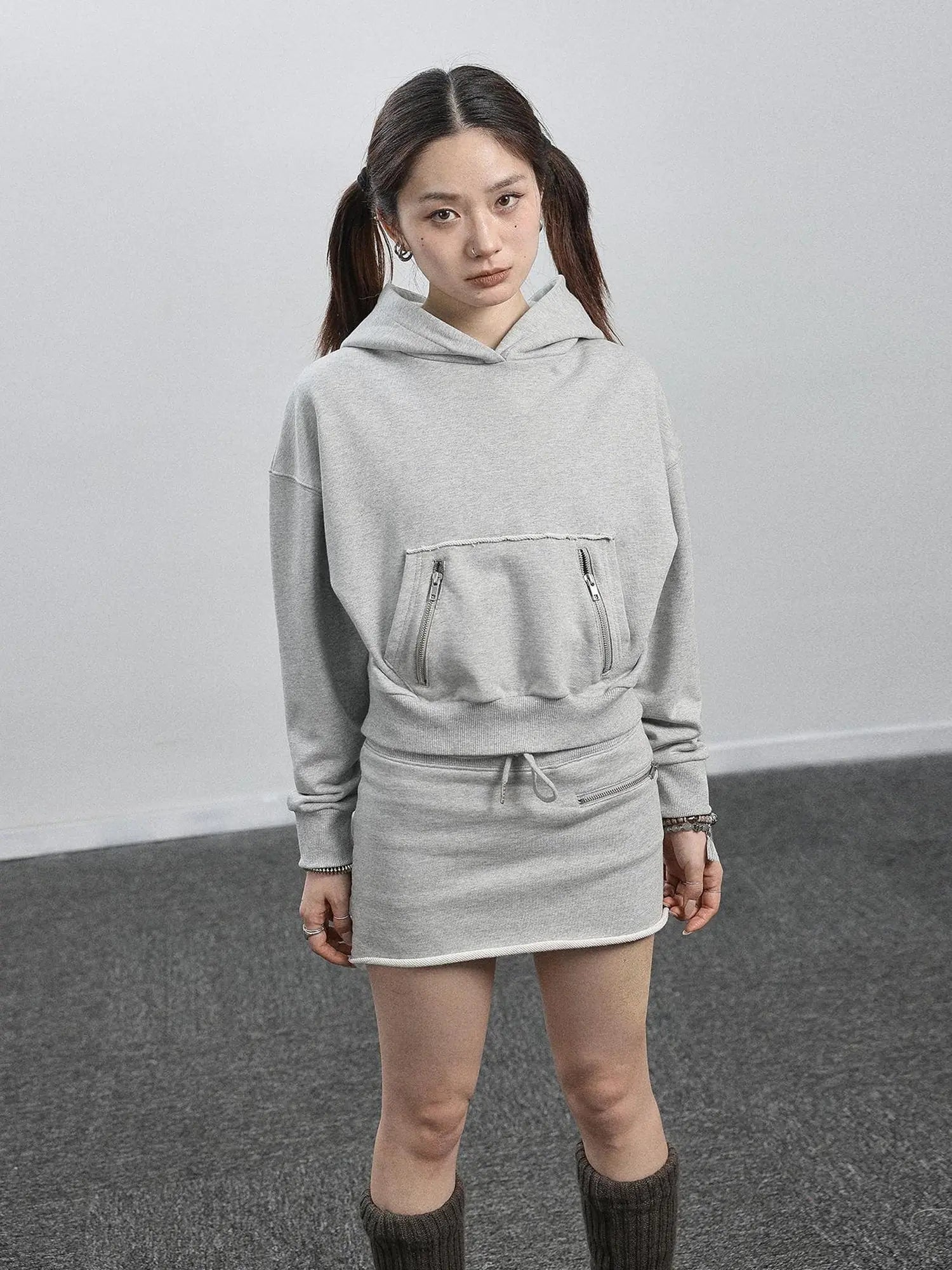 Achihara Hooded Zip Up Sweatshirt &amp; Skirt Set