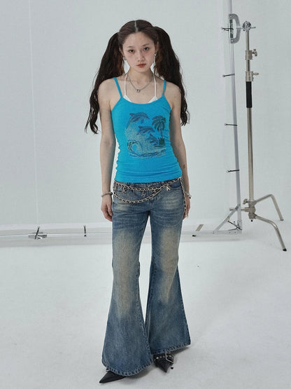 Achihara Low Rise Flared Wide Leg Jeans