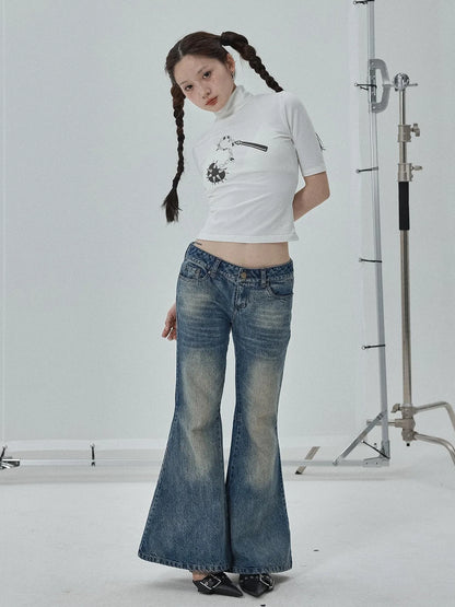 Achihara Low Rise Flared Wide Leg Jeans