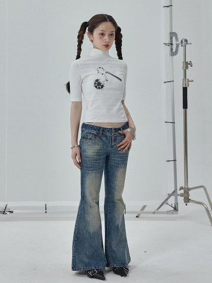 Achihara Achihara Low Rise Flared Wide Leg Jeans