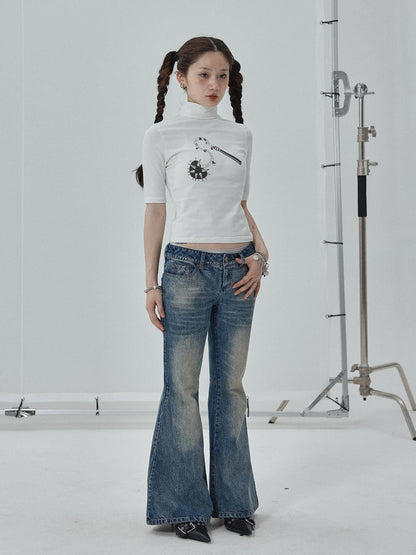 Achihara Achihara Low Rise Flared Wide Leg Jeans