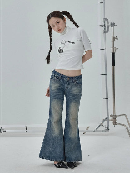 Achihara Low Rise Flared Wide Leg Jeans