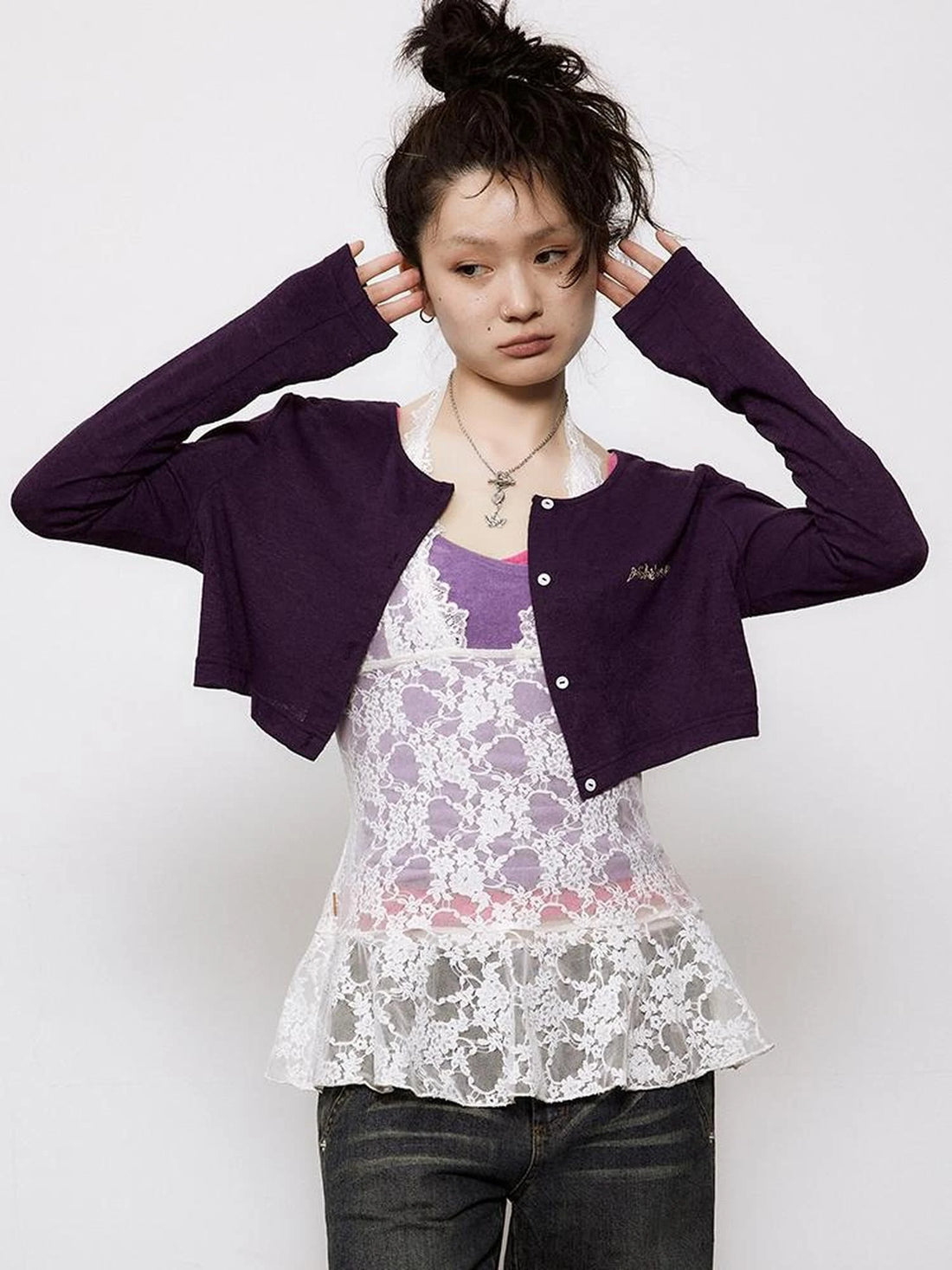 Adjustable Bow Halter Top With Wave Hem