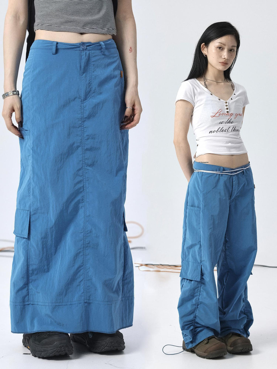 Achihara Adjustable Parachute Pants &amp; Fishtail Skirt Set
