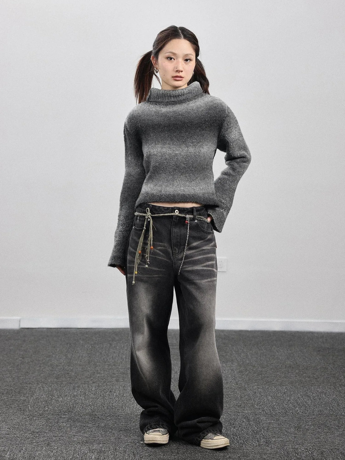 Autumn Gradient Wool High-Neck Knit Sweater