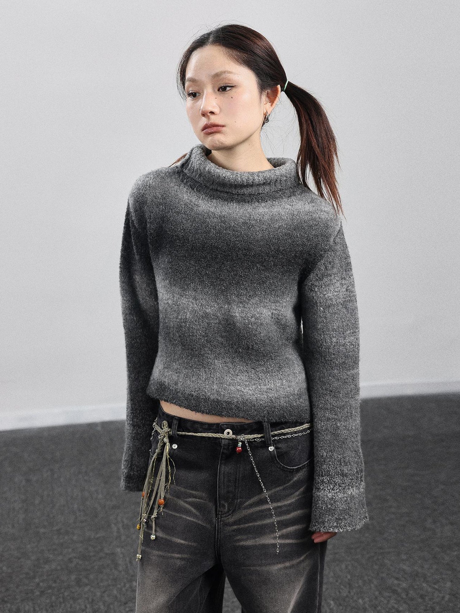 Achihara Autumn Gradient Wool High-Neck Knit Sweater