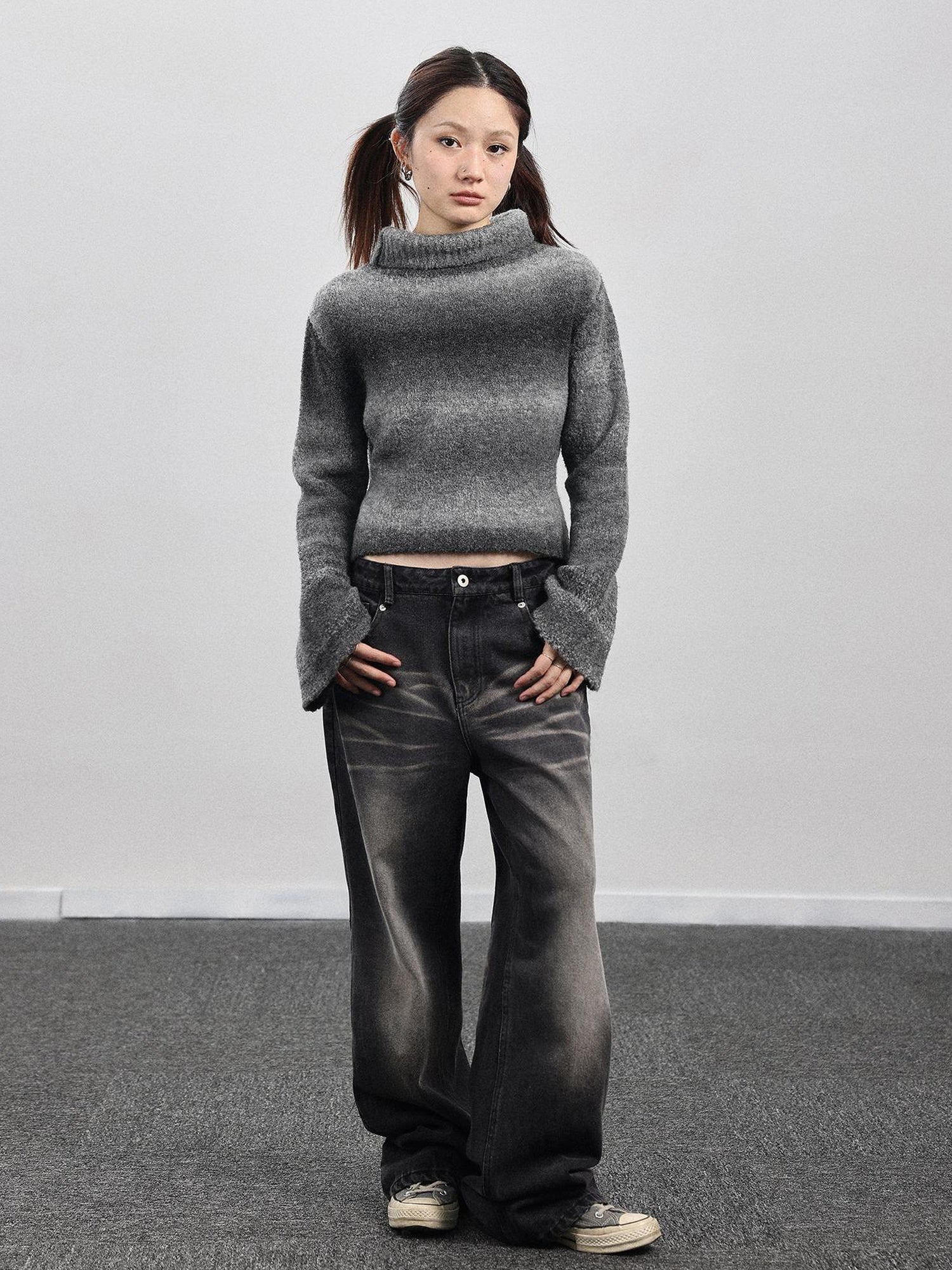 Achihara Autumn Gradient Wool High-Neck Knit Sweater