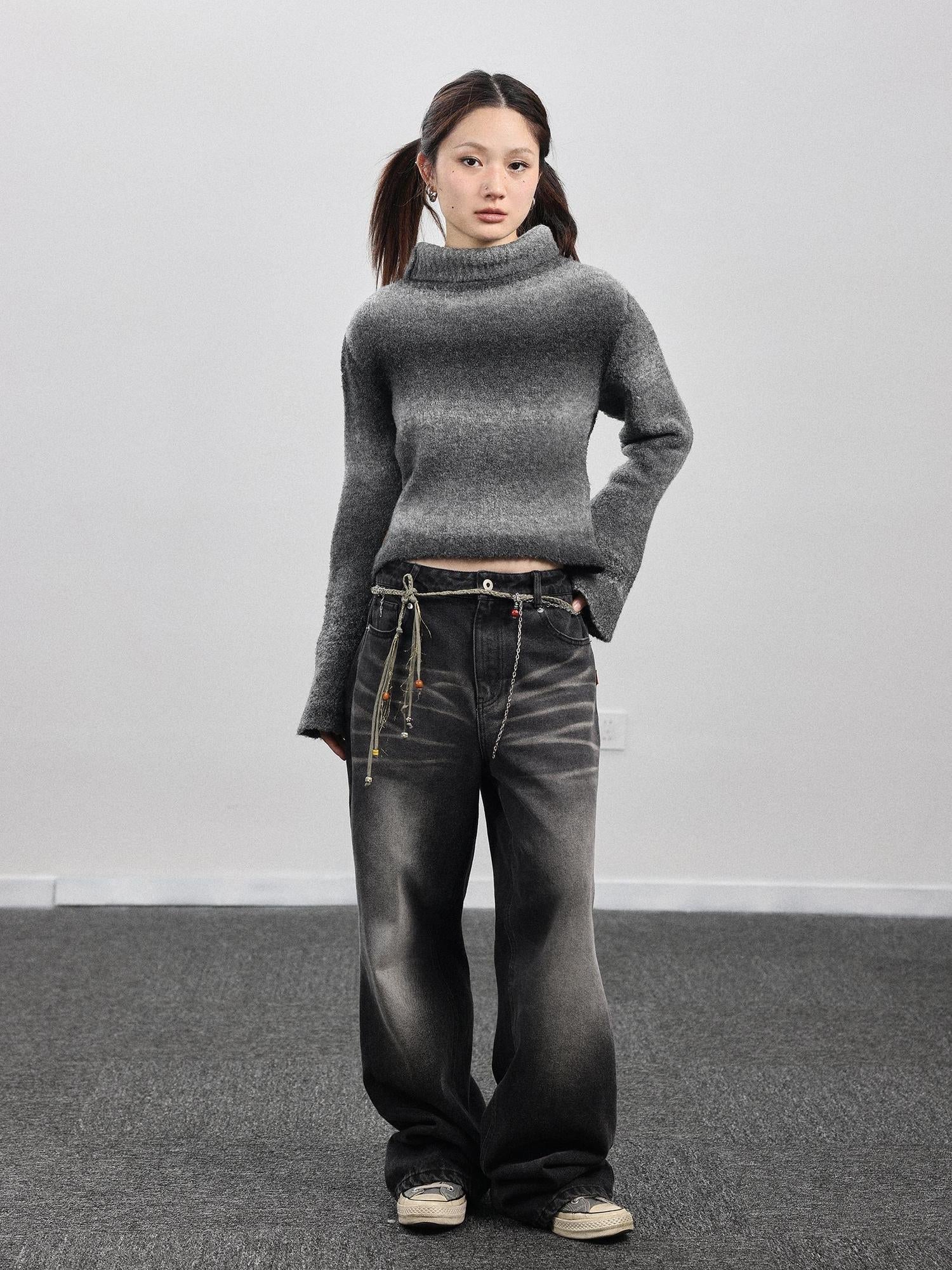 Achihara Autumn Gradient Wool High-Neck Knit Sweater