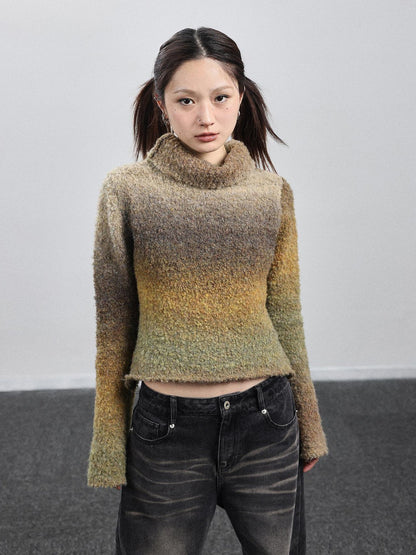 Achihara Autumn Gradient Wool High-Neck Knit Sweater