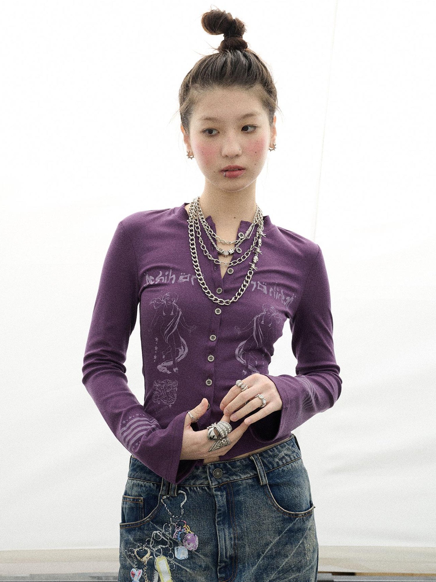 Achihara Autumn Sequence Flared Sleeve Cardigan