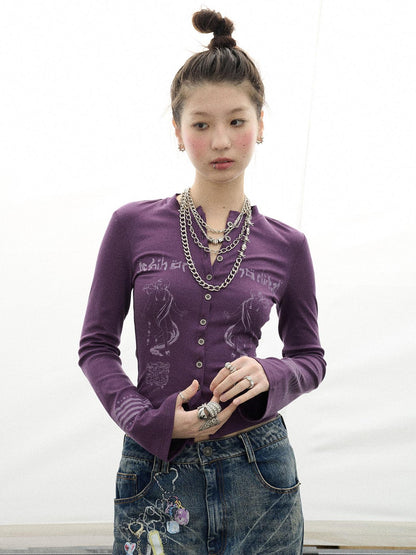 Achihara Autumn Sequence Flared Sleeve Cardigan