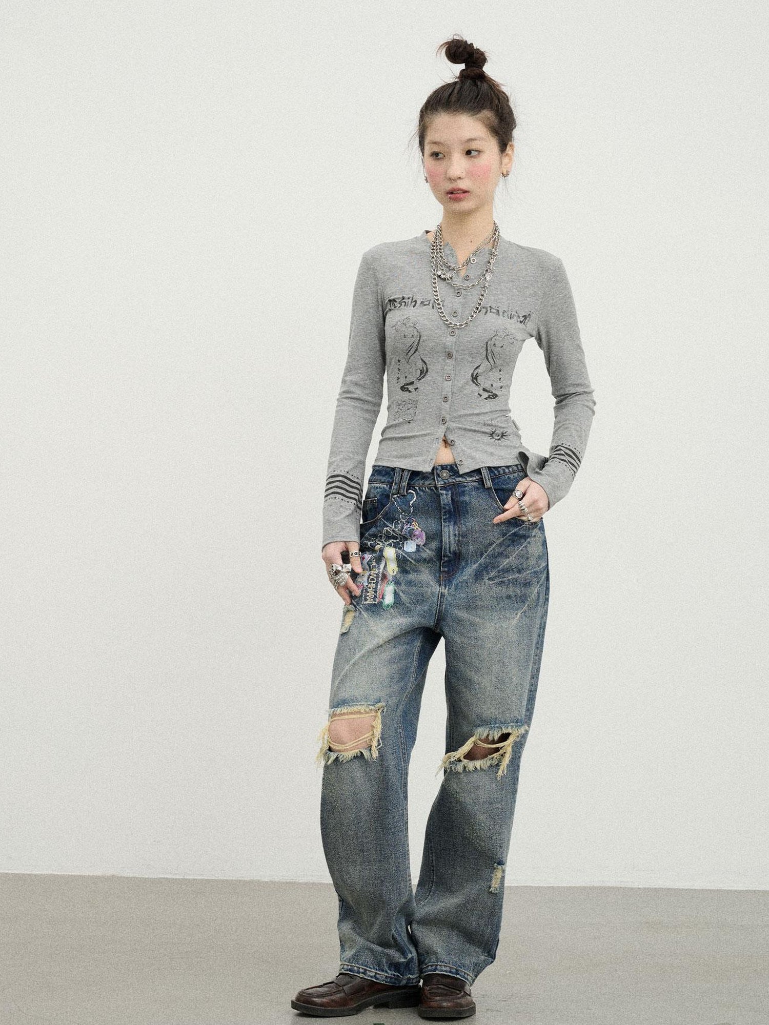 Achihara Autumn Sequence Flared Sleeve Cardigan
