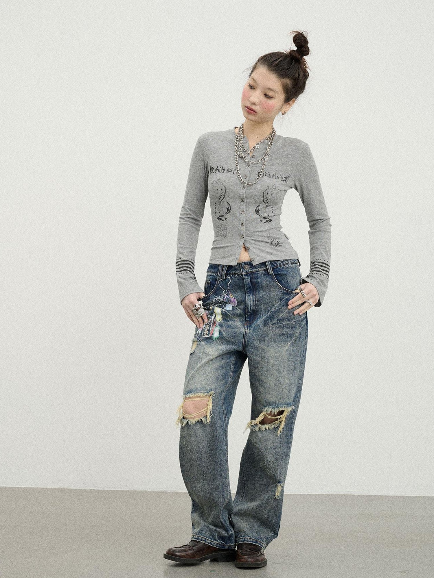 Achihara Autumn Sequence Flared Sleeve Cardigan