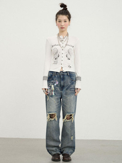 Achihara Autumn Sequence Flared Sleeve Cardigan