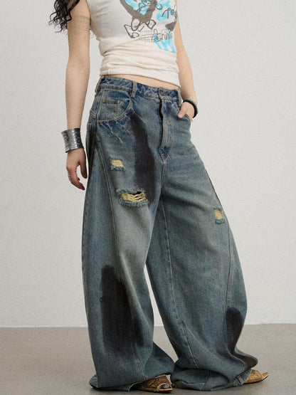 Achihara Banana-Cut Wide Leg Denim Pants