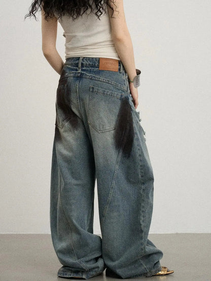 Banana-Cut Wide Leg Denim Pants