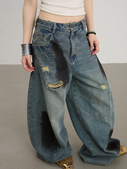 Achihara Banana-Cut Wide Leg Denim Pants
