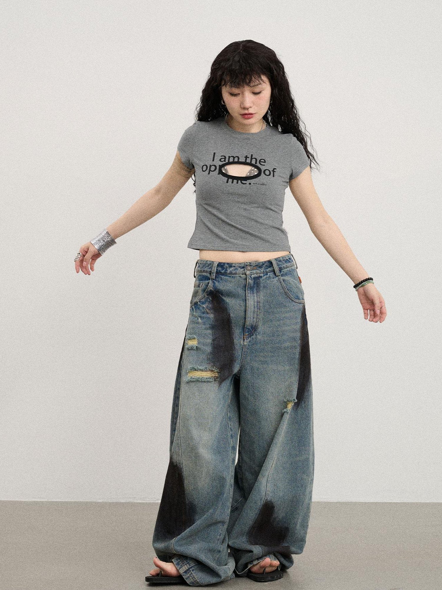 Achihara Banana-Cut Wide Leg Denim Pants