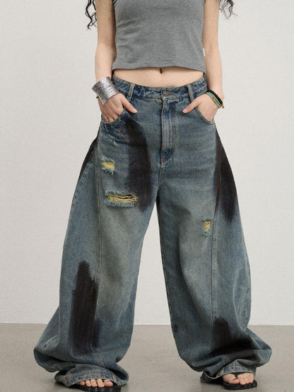 Achihara Banana-Cut Wide Leg Denim Pants