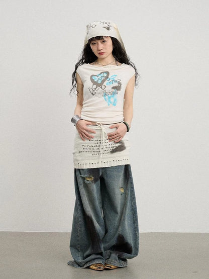 Banana-Cut Wide Leg Denim Pants