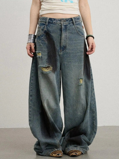 Banana-Cut Wide Leg Denim Pants