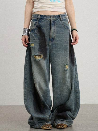 Achihara Banana-Cut Wide Leg Denim Pants