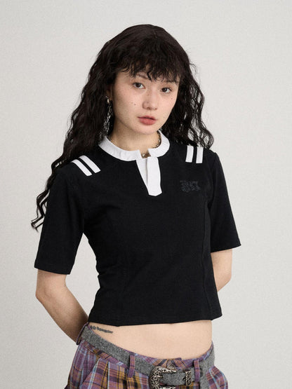 Achihara Baroque Football Tee For Women V-Neck T-Shirt Long-Sleeve