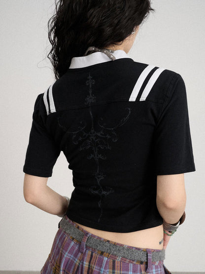 Achihara Baroque Football Tee For Women V-Neck T-Shirt Long-Sleeve
