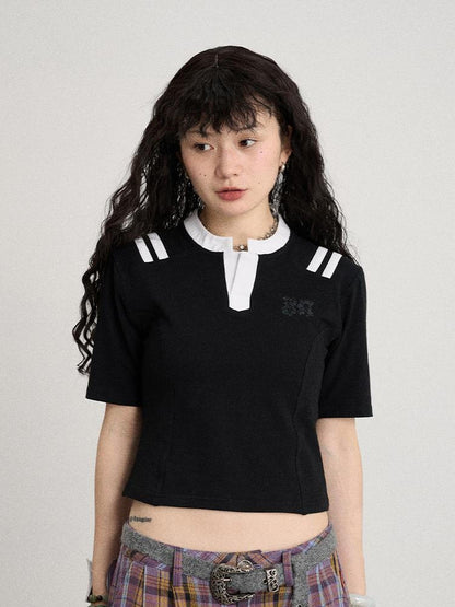 Achihara Baroque Football Tee For Women V-Neck T-Shirt Long-Sleeve