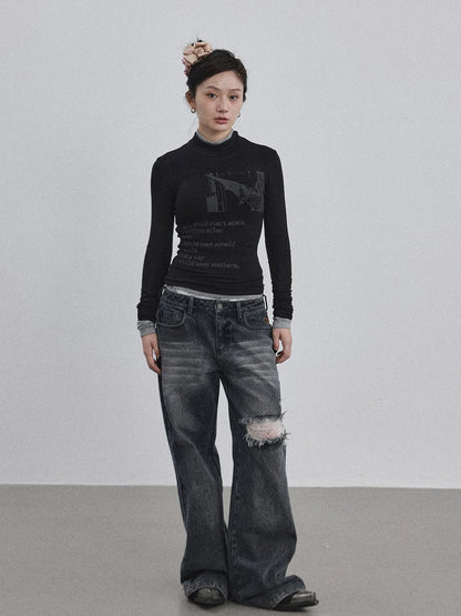 Bauhaus Lyric Print Merino Turtleneck Tee