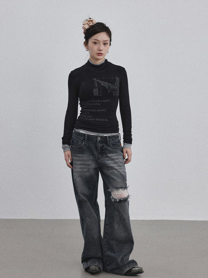 Achihara Bauhaus Lyric Print Merino Turtleneck Tee