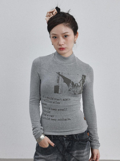 Achihara Bauhaus Lyric Print Merino Turtleneck Tee