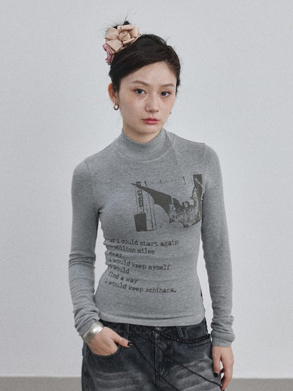 Achihara Bauhaus Lyric Print Merino Turtleneck Tee