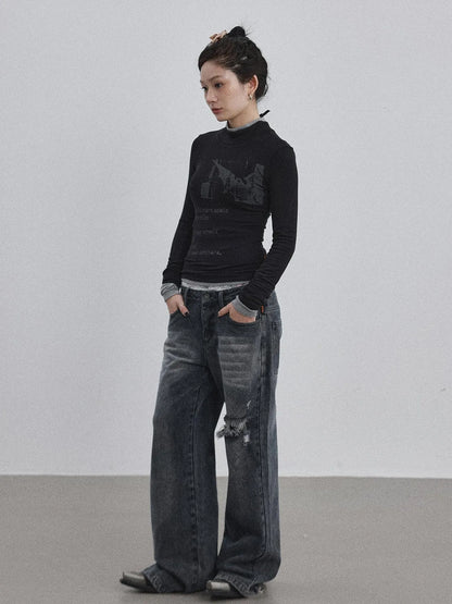 Bauhaus Lyric Print Merino Turtleneck Tee