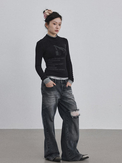 Achihara Bauhaus Lyric Print Merino Turtleneck Tee