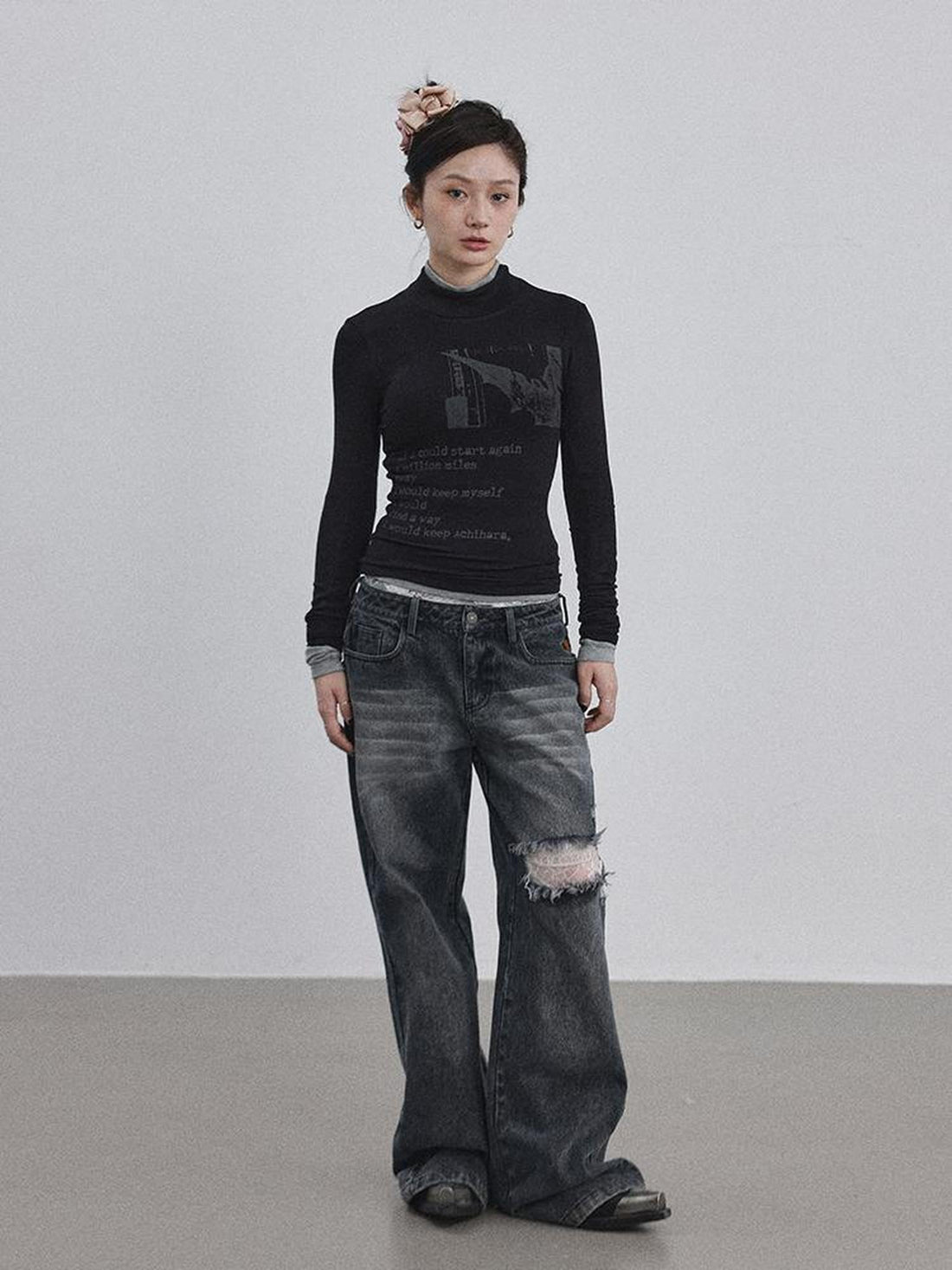 Achihara Bauhaus Lyric Print Merino Turtleneck Tee