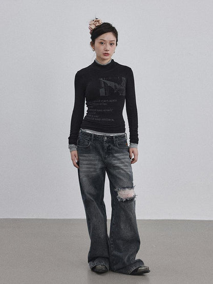 Achihara Bauhaus Lyric Print Merino Turtleneck Tee