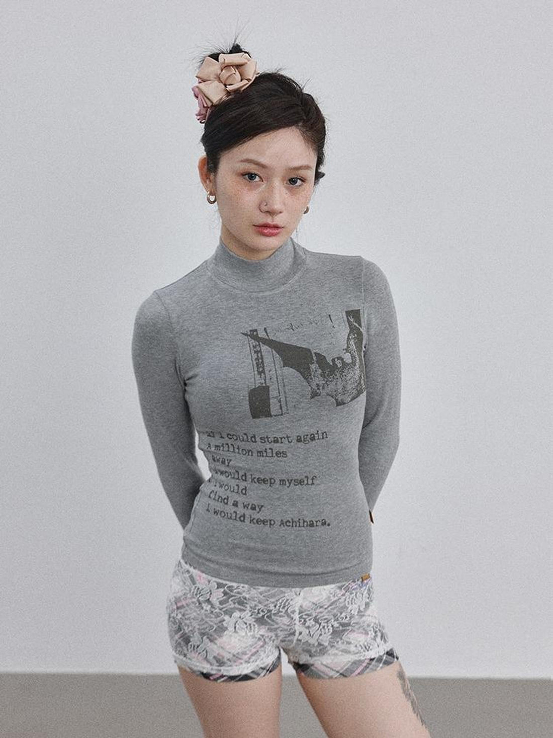 Achihara Bauhaus Lyric Print Merino Turtleneck Tee