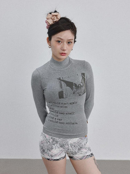 Achihara Bauhaus Lyric Print Merino Turtleneck Tee