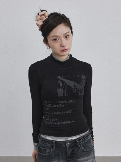 Achihara Bauhaus Lyric Print Merino Turtleneck Tee