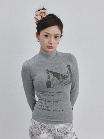 Achihara Bauhaus Lyric Print Merino Turtleneck Tee