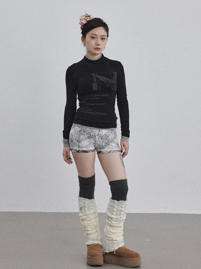 Achihara Bauhaus Lyric Print Merino Turtleneck Tee