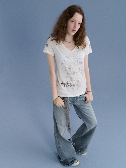 Achihara Beach Washed Low Waist Slight Stretch Women&