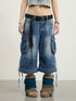 Achihara Beach Washed Relaxed Cargo Denim Shorts-1