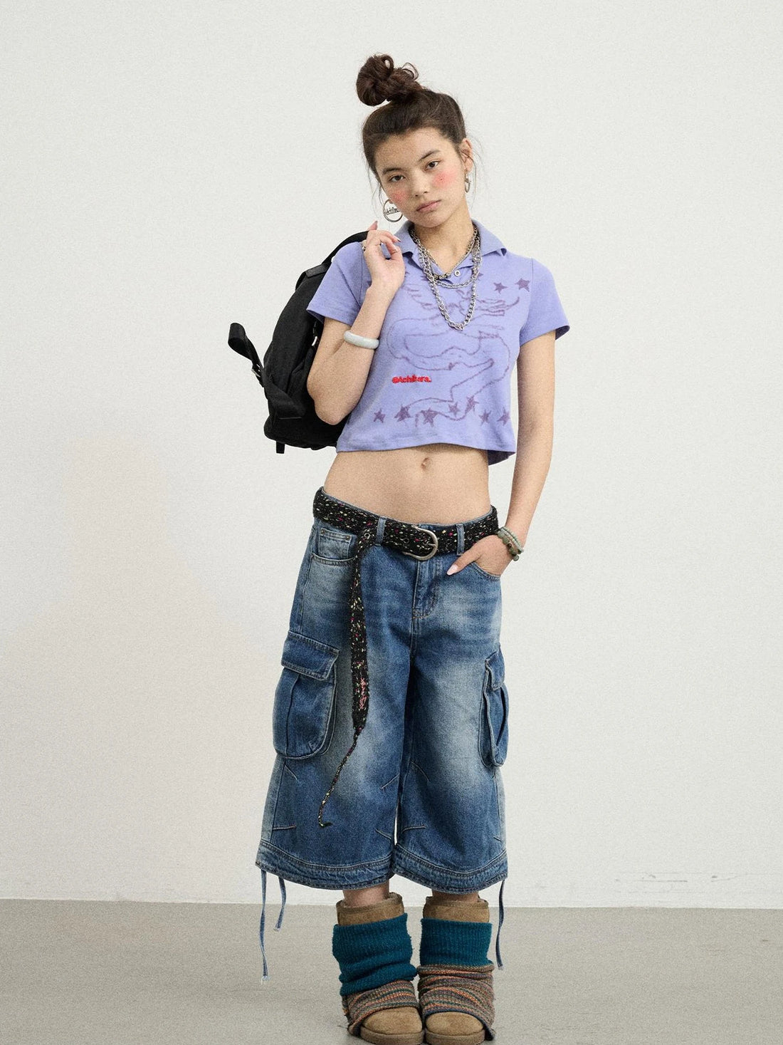 Beach Washed Relaxed Cargo Denim Shorts