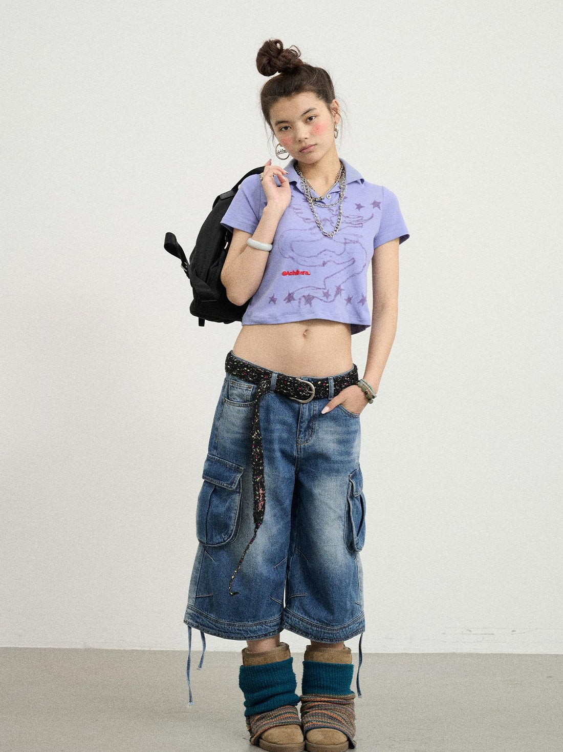 Achihara Beach Washed Relaxed Cargo Denim Shorts
