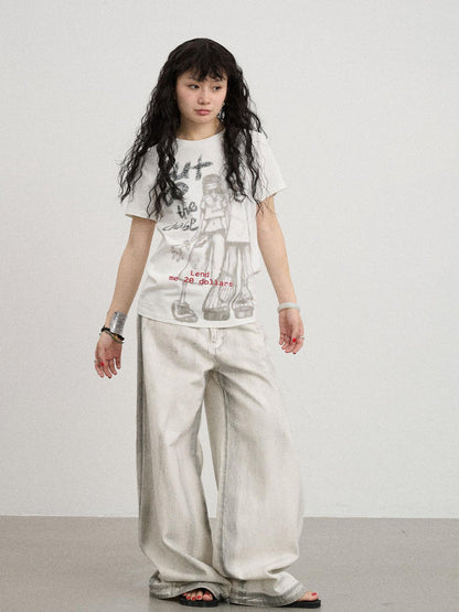 Achihara Bestie Borrowed Tee Retro Washed Cotton