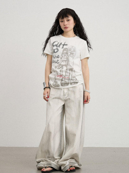 Achihara Bestie Borrowed Tee Retro Washed Cotton