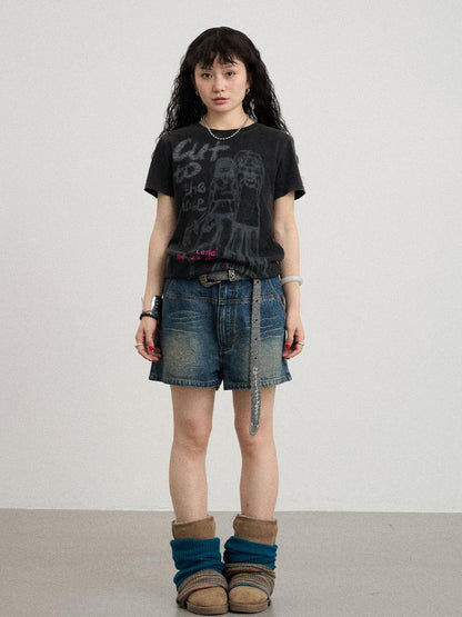Achihara Bestie Borrowed Tee Retro Washed Cotton